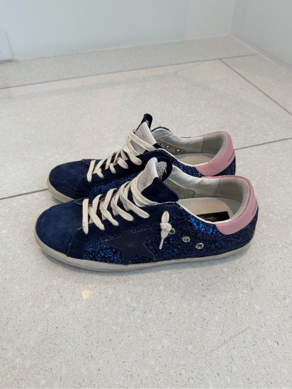 Exclusive Collection Golden Goose Navy Glitter & Pink Heel Low-Top Sneakers